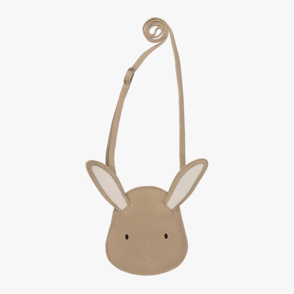 Donsje - Girls Beige Leather Bunny Purse (11cm) | Childrensalon