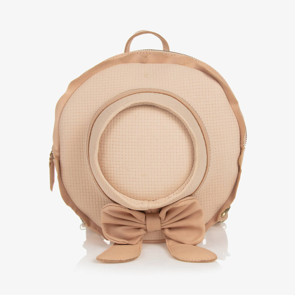 Donsje - Girls Beige Leather Hat Backpack (22cm) | Childrensalon