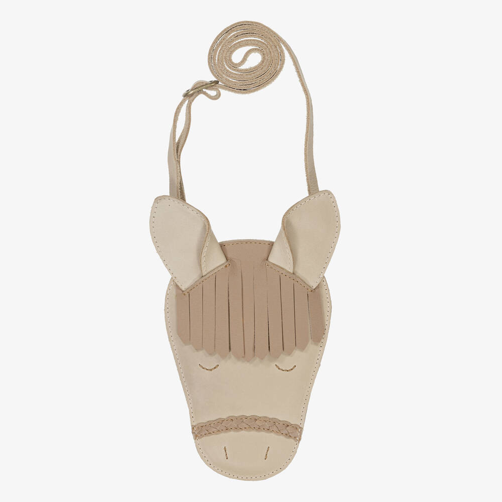 Donsje - Girls Beige Leather Horse Purse (15cm) | Childrensalon