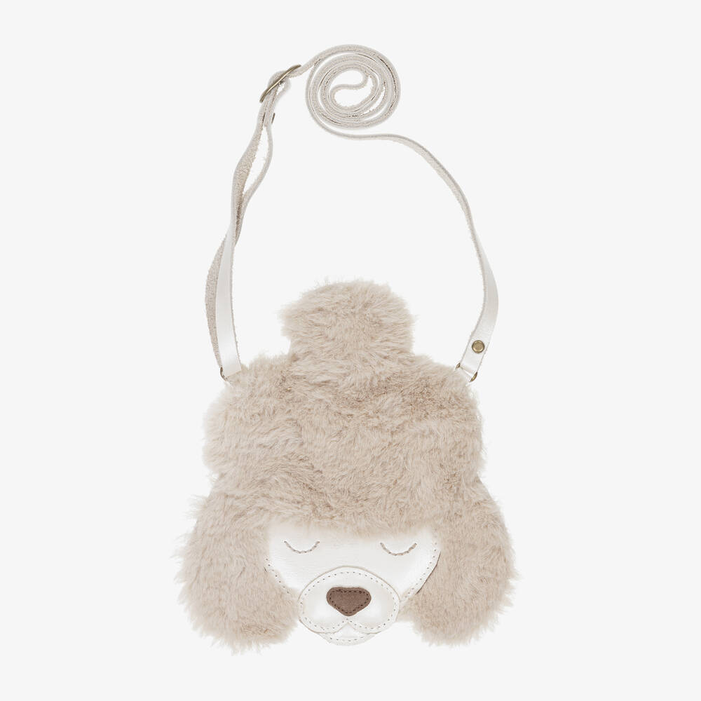 Donsje - Girls Beige Leather Poodle Purse (17cm) | Childrensalon