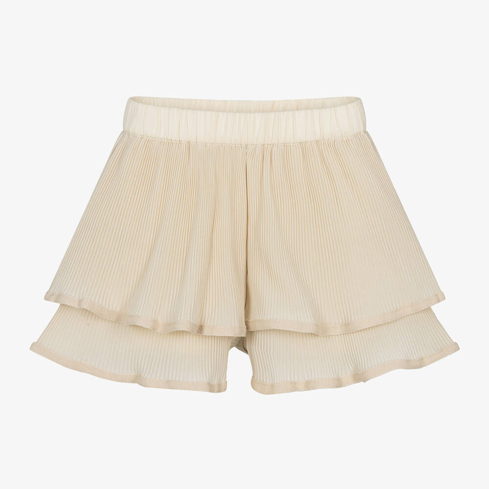 Shop Donsje Girls Beige Plissé Ruffle Shorts