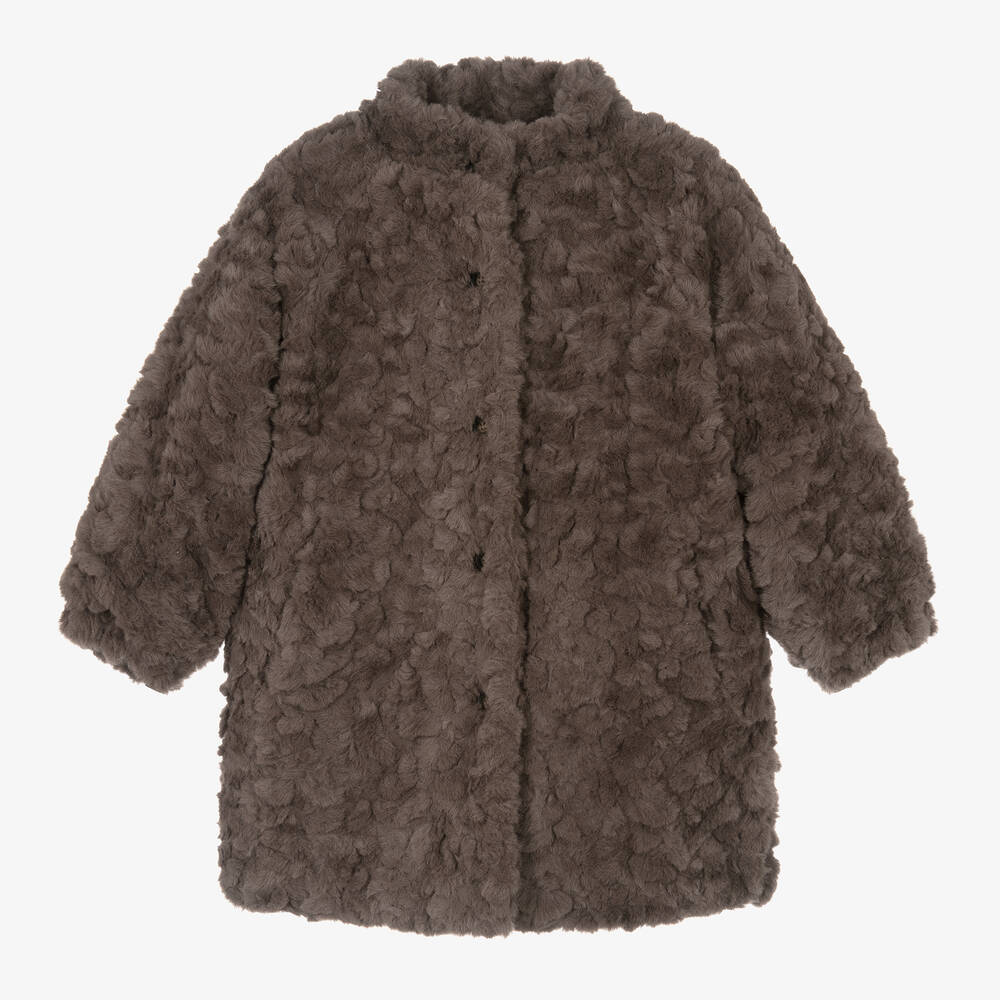 Donsje - Girls Brown Faux Fur Coat | Childrensalon