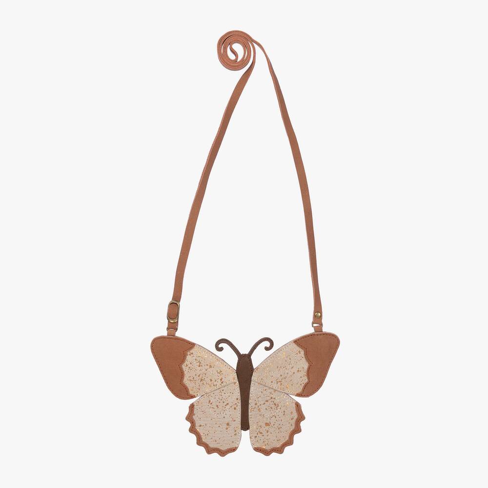 Donsje - Girls Brown Leather Butterfly Purse (18cm) | Childrensalon