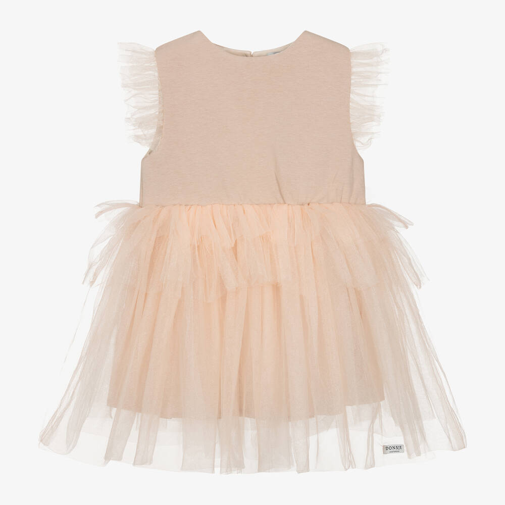 Donsje - Girls Dusky Pink Cotton & Tulle Dress | Childrensalon