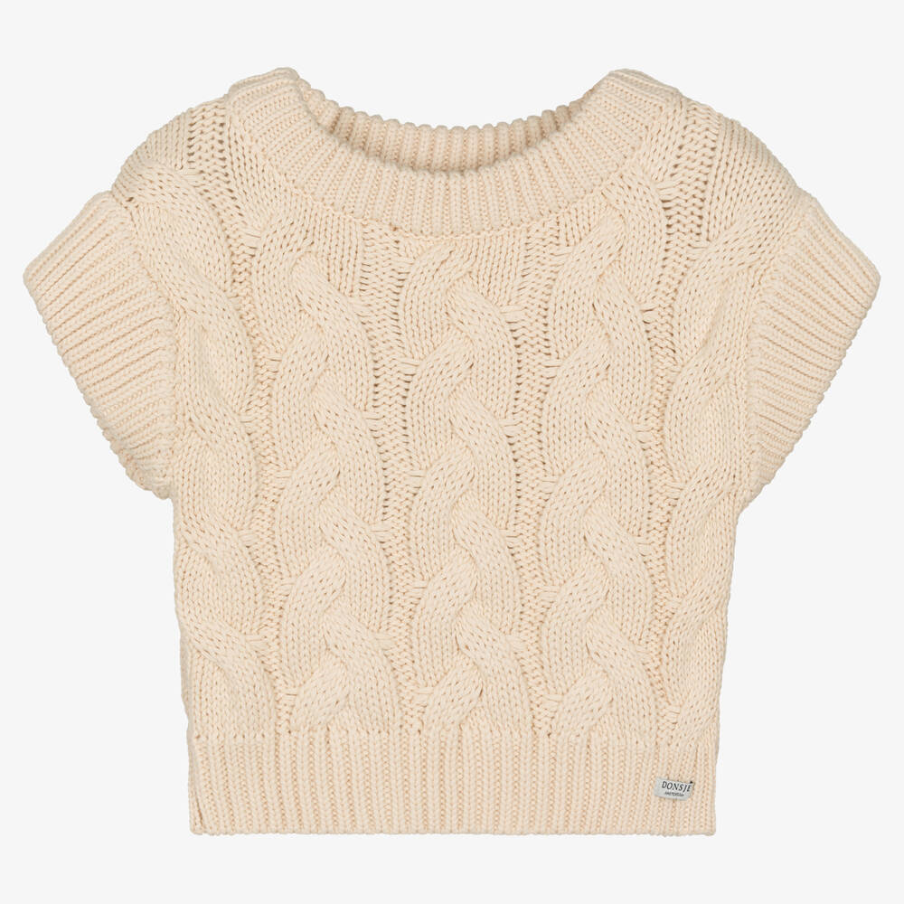 Donsje Kids' Girls Ivory Cable Knit Sweater Vest