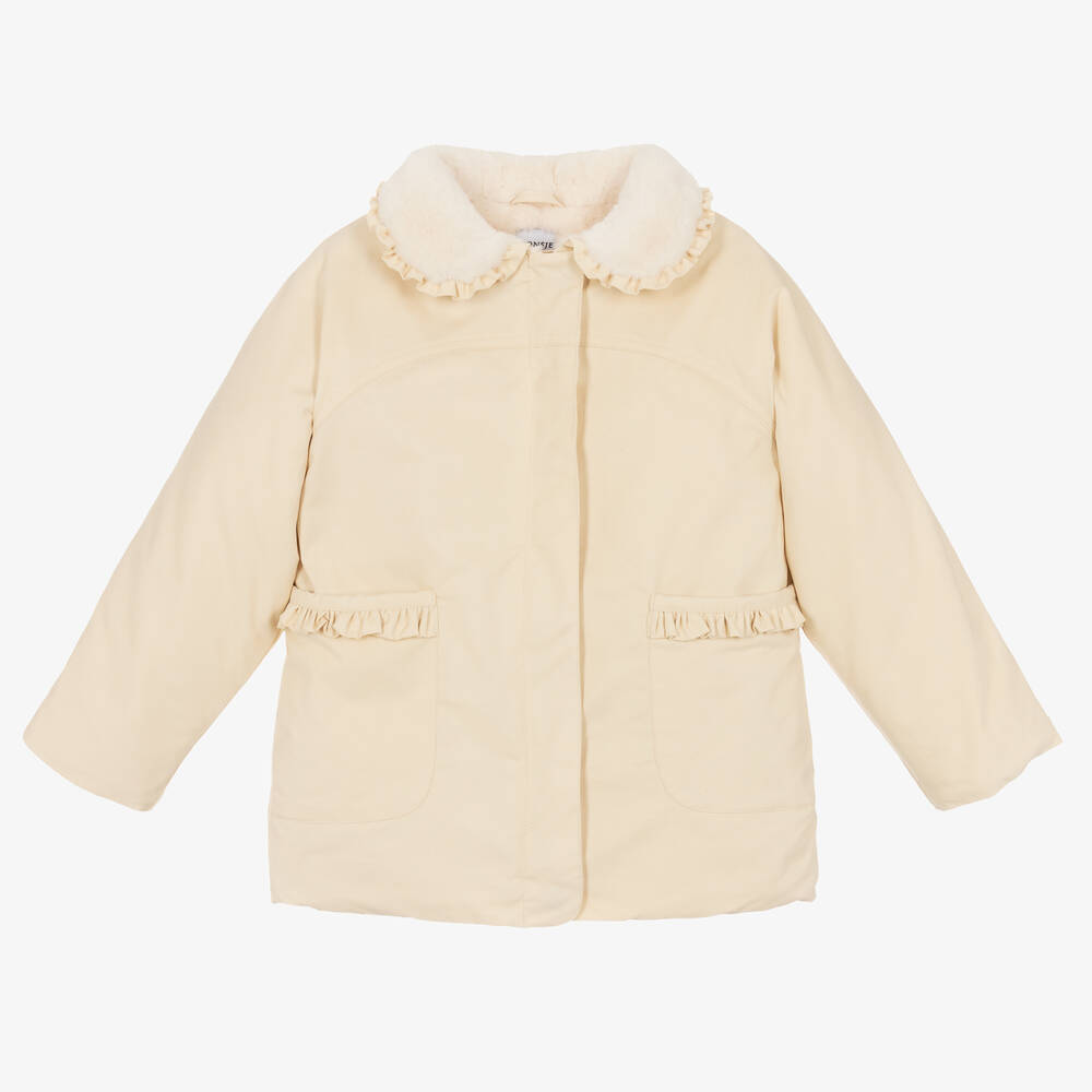 Donsje Kids' Girls Ivory Faux Fur Collar Jacket