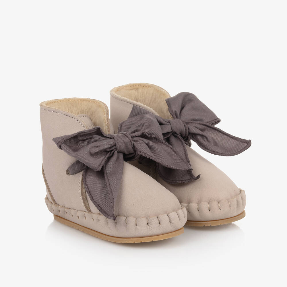 Donsje - Girls Lilac Beige Suede Leather Pre Walkers | Childrensalon