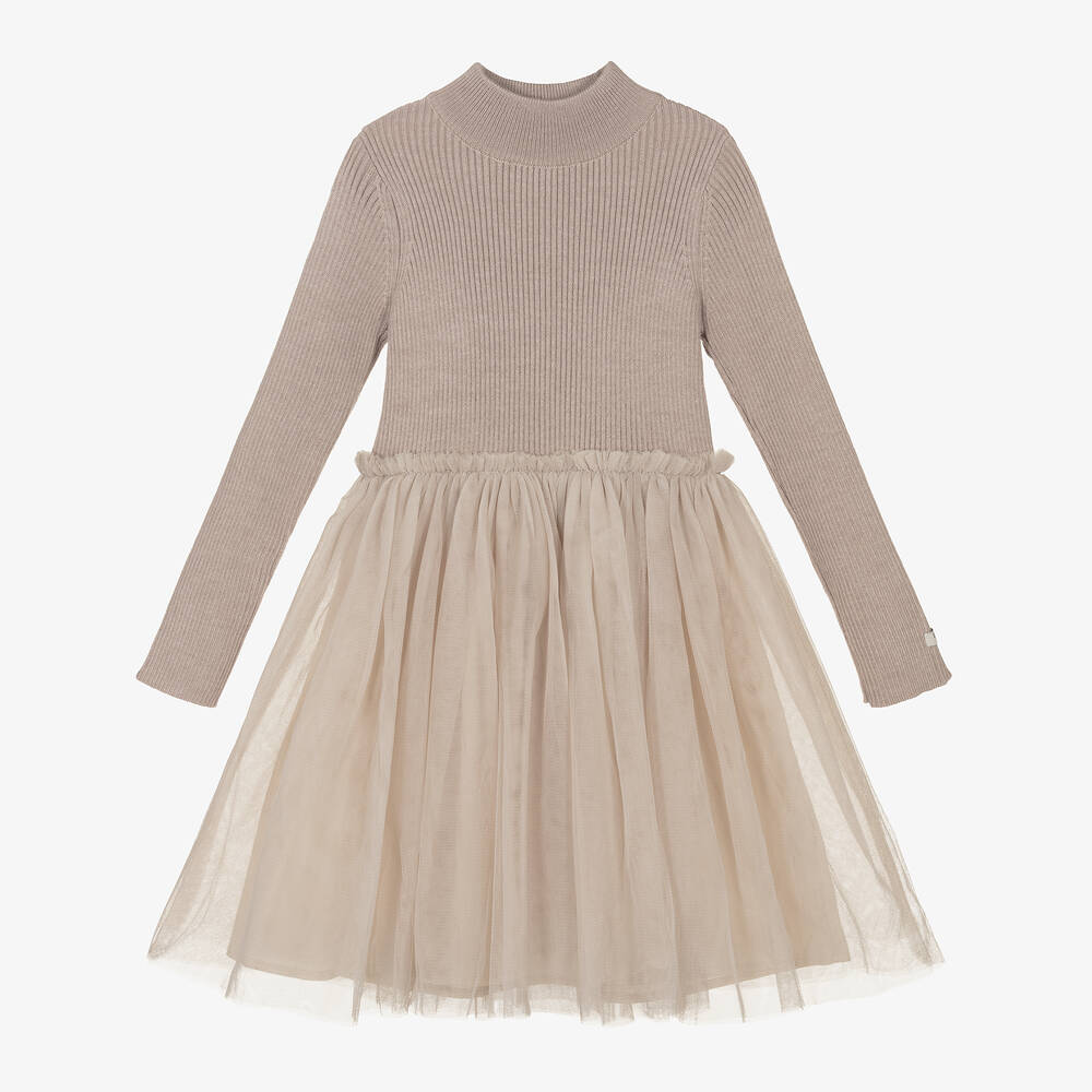 Donsje - Girls Pink Knitted Tulle Dress | Childrensalon