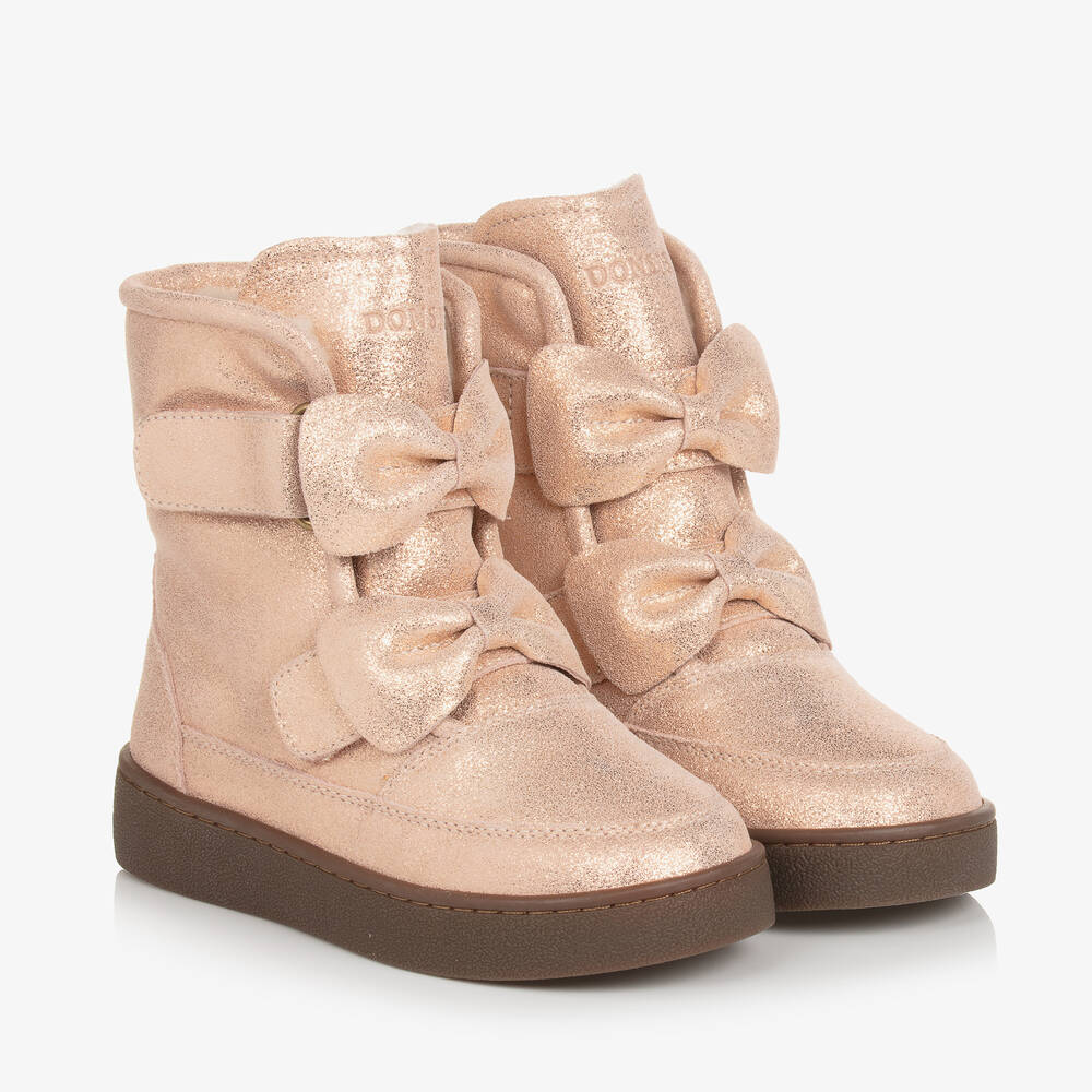 Donsje - Girls Pink Leather Bow Boots | Childrensalon