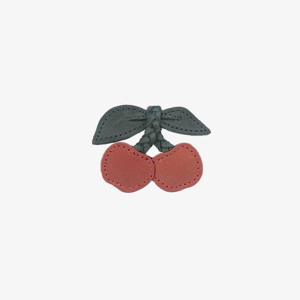 Donsje Kids' Girls Red Cherry Leather Hair Clip (6cm) In Brown