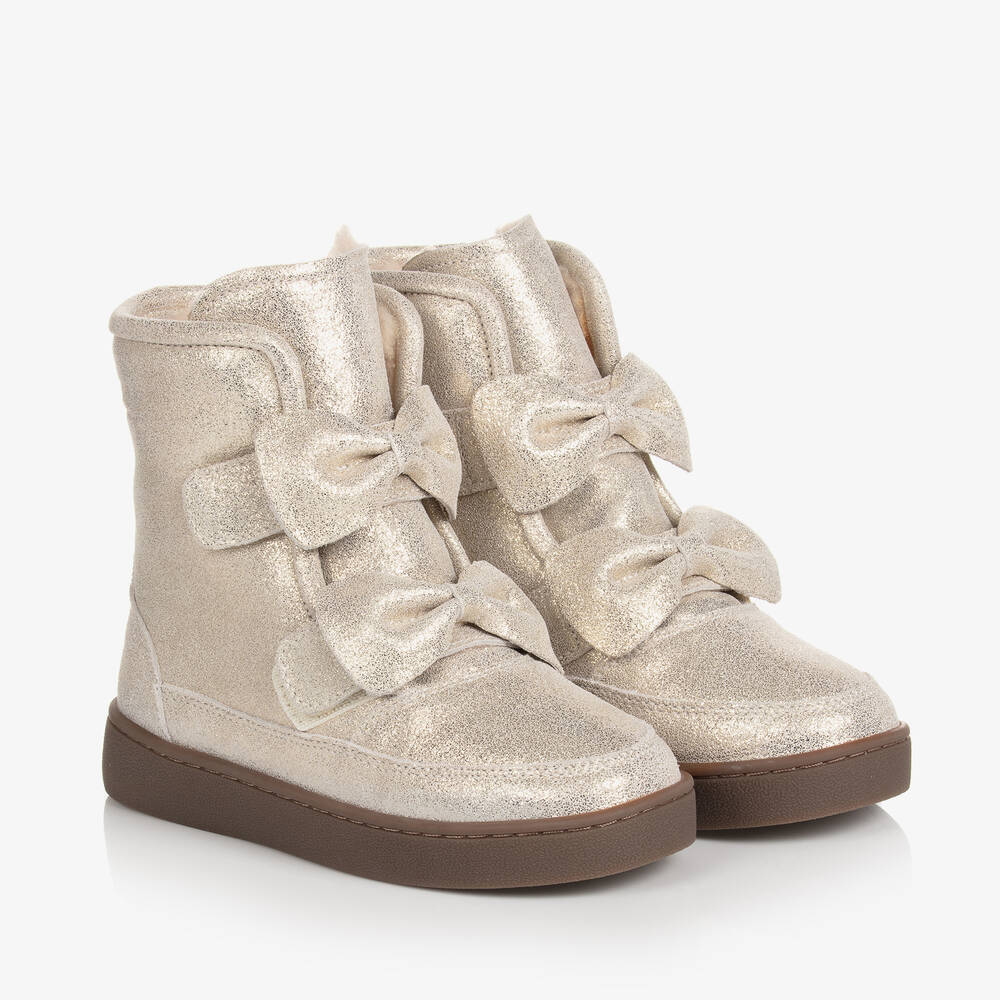 Donsje - Girls Silver Leather Bow Boots | Childrensalon