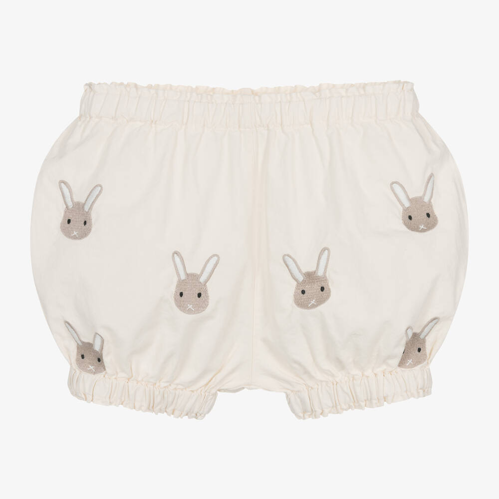Donsje - Ivory Embroidered Cotton Bunny Shorts | Childrensalon