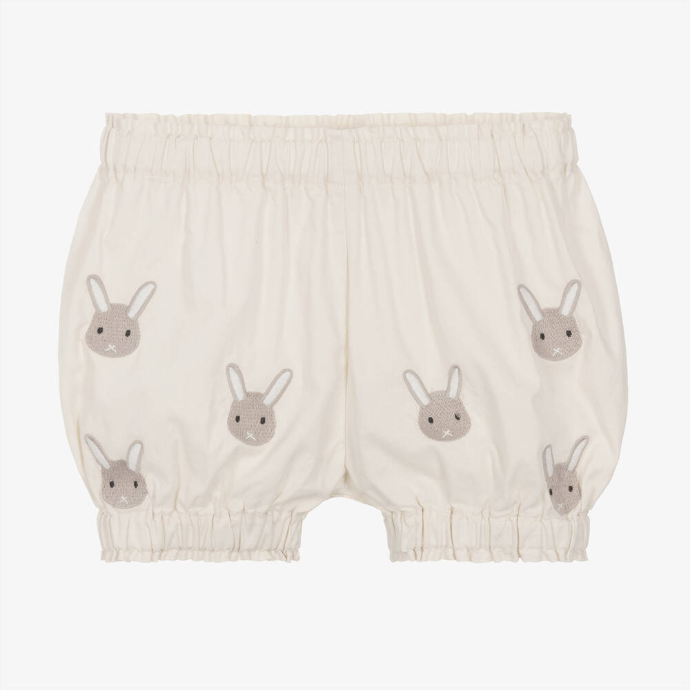 Donsje - Ivory Embroidered Cotton Bunny Shorts | Childrensalon