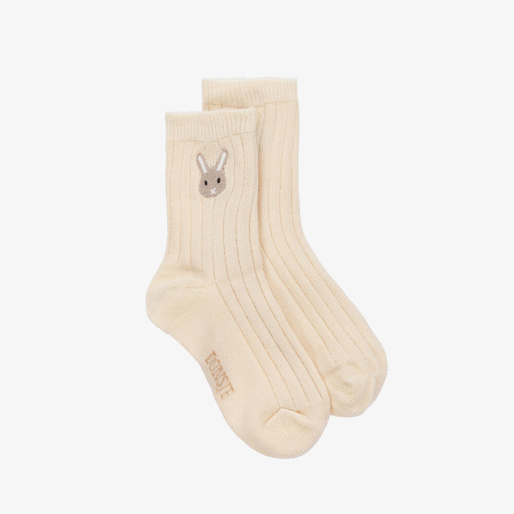 Shop Donsje Ivory Organic Cotton Bunny Socks