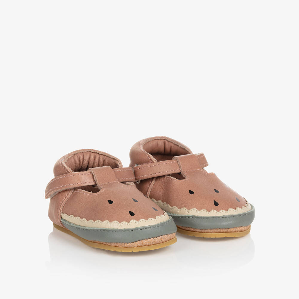 Donsje - Pink Leather Watermelon Baby Shoes | Childrensalon