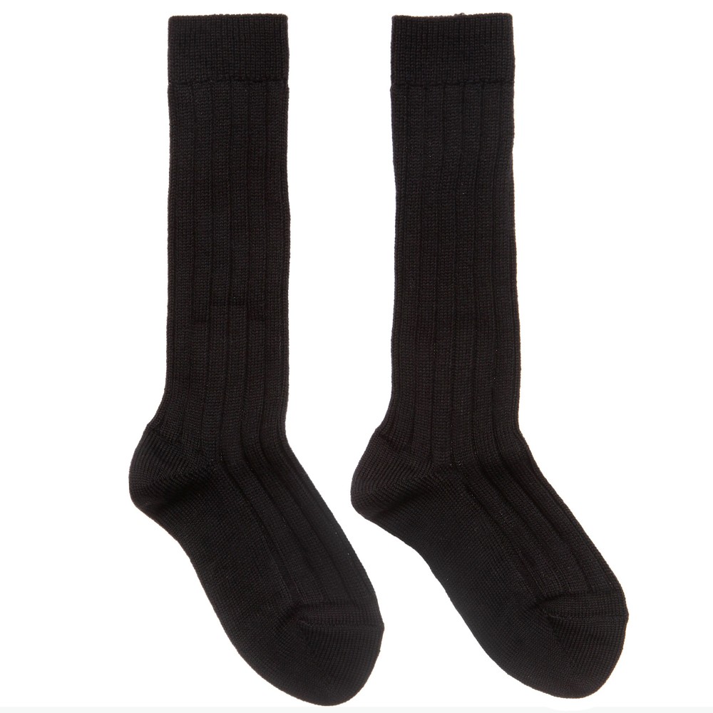 Dore Dore - Black Wool & Cotton Long Socks | Childrensalon