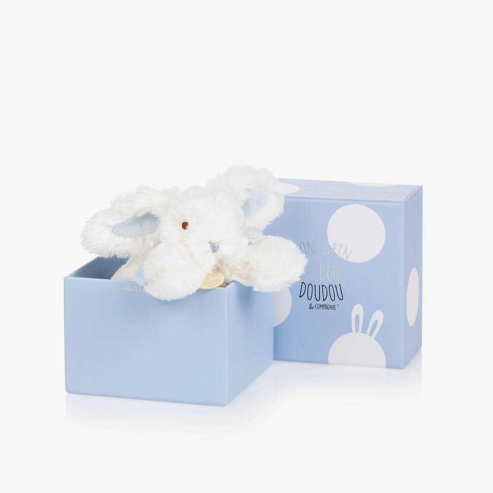 Doudou et Compagnie - Lapin en peluche ivoire et bleu 16 cm | Childrensalon