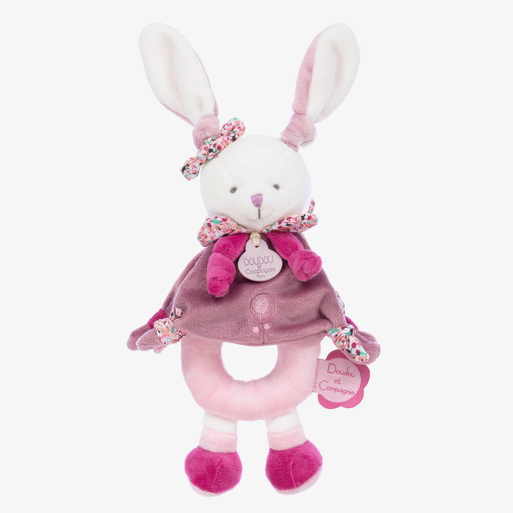 Doudou et Compagnie - Pink Plush Bunny Rattle (21cm) | Childrensalon