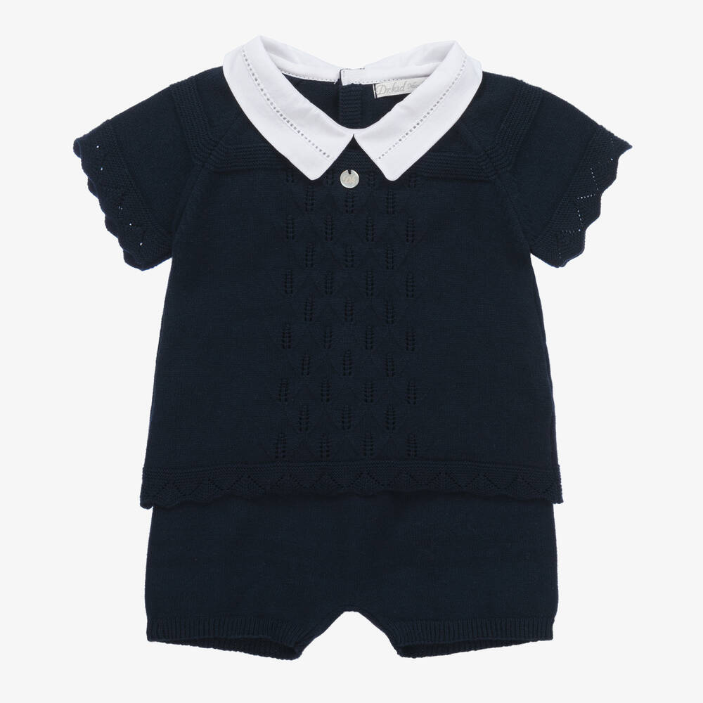 Dr. Kid - Baby Boys Navy Blue Knitted Shorts Set | Childrensalon