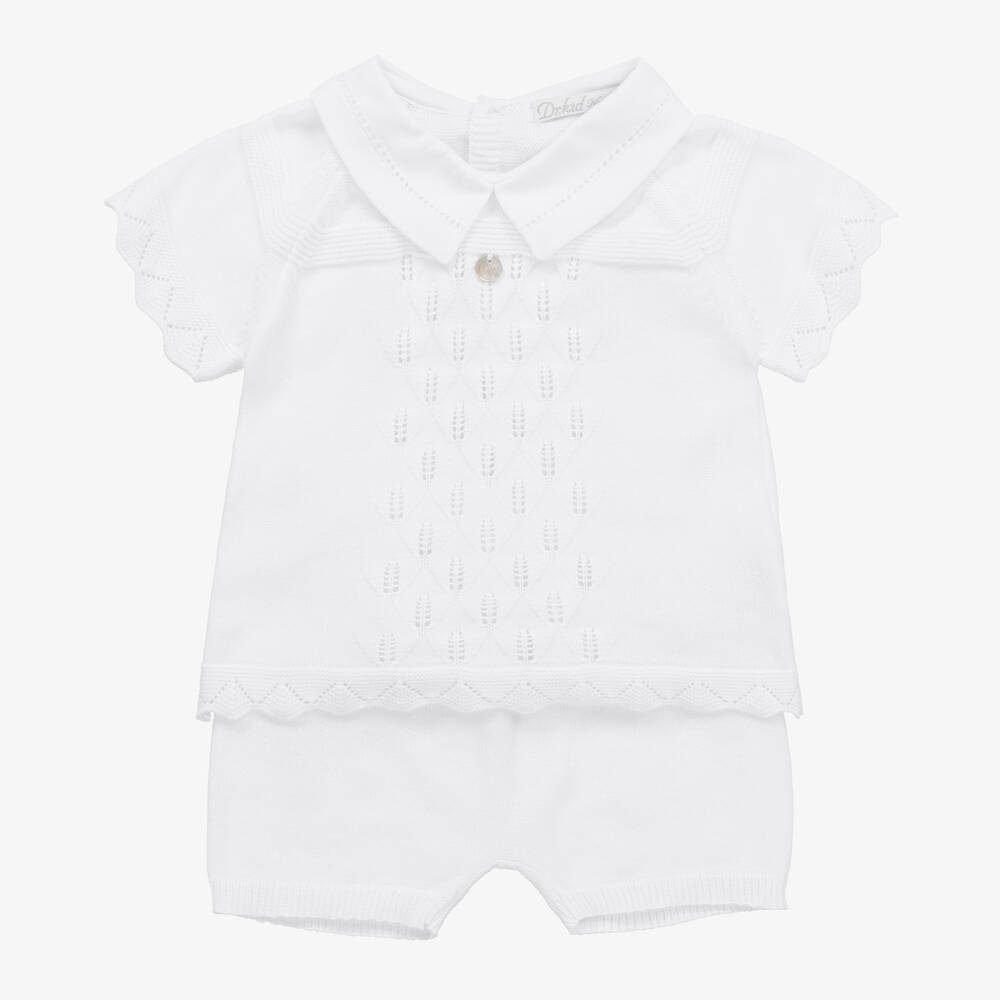 Dr. Kid - Baby Boys White Knitted Shorts Set | Childrensalon