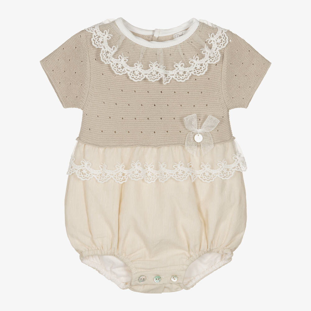 Dr. Kid - Baby Girls Beige Cotton & Linen Shortie | Childrensalon