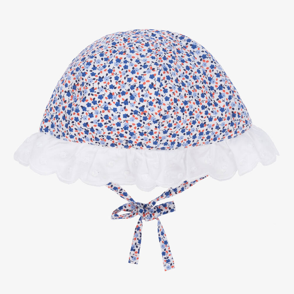 Dr. Kid - Baby Girls Blue Floral Cotton Hat | Childrensalon