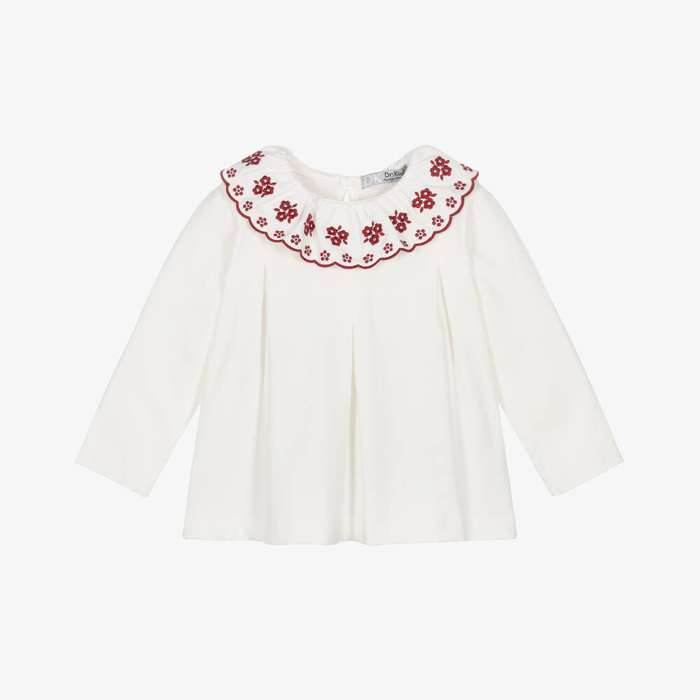 Dr. Kid - Baby Girls Ivory Embroidered Top | Childrensalon