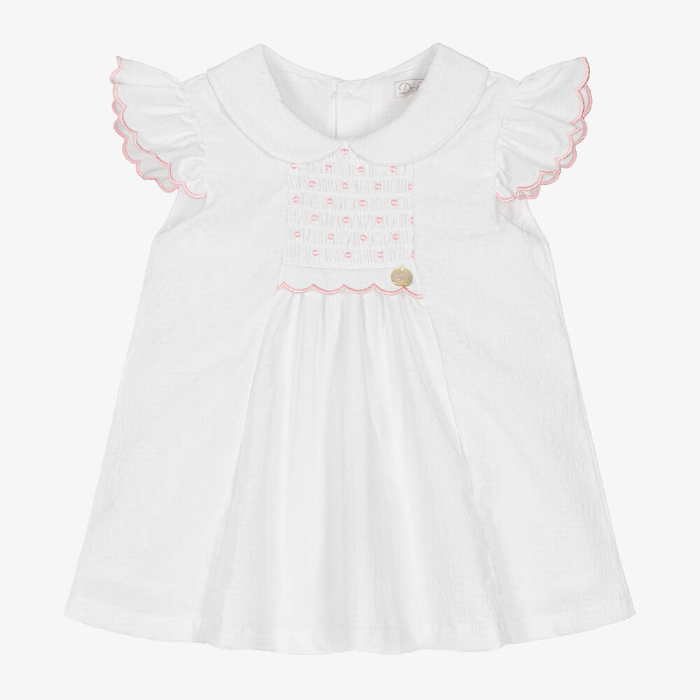 Dr. Kid - Baby Girls White Cotton Dress | Childrensalon