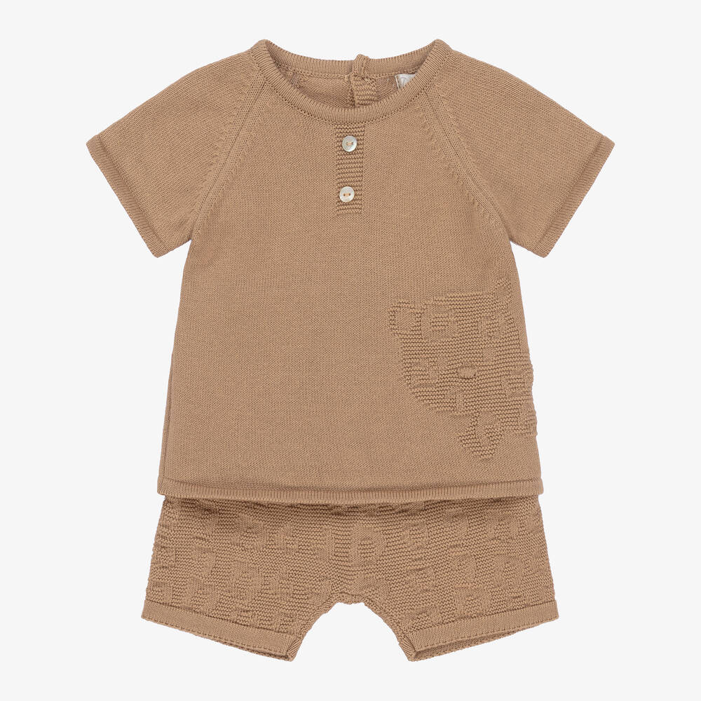 Dr. Kid - Beige Organic Cotton-Knit Baby Shorts Set | Childrensalon