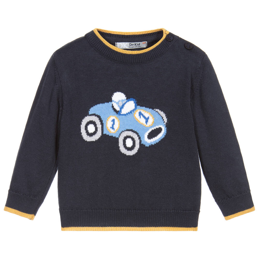Dr Kid Babies' Boys Blue Knitted Cotton Sweater In Black