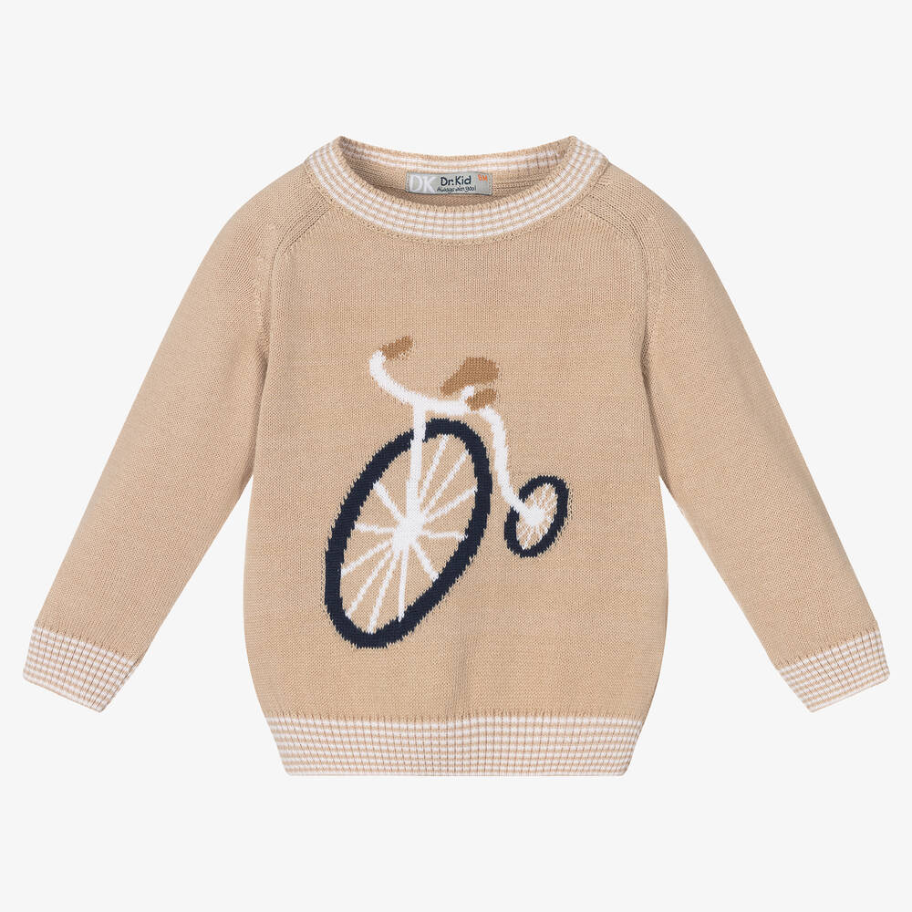Dr Kid Babies' Boys Beige Cotton Knitted Sweater