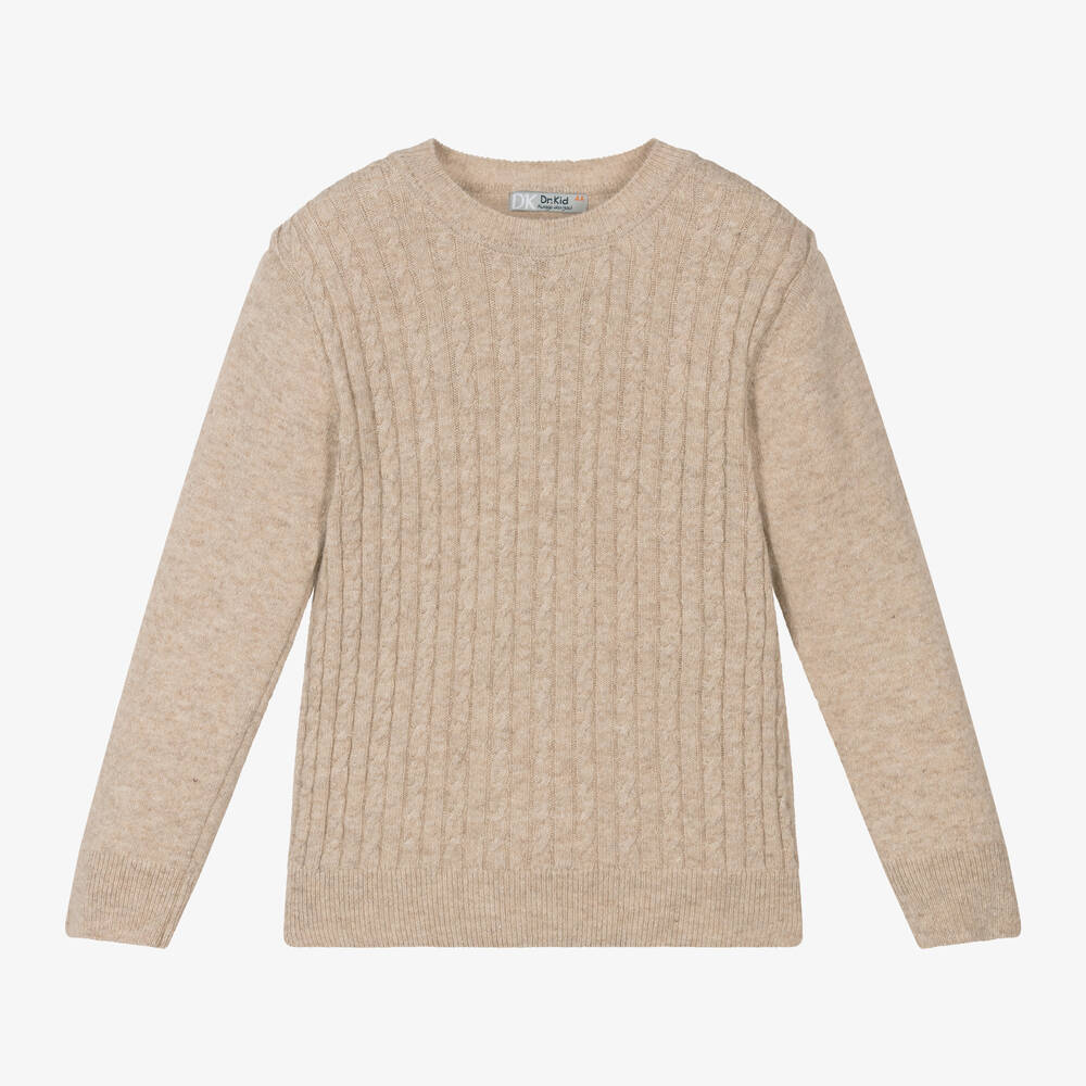 Dr. Kid - Boys Beige Knitted Cotton & Wool Sweater | Childrensalon