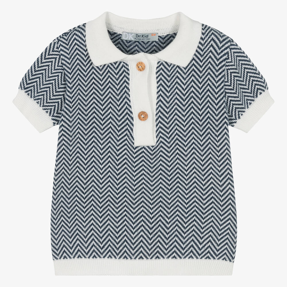 Dr. Kid - Boys Blue Cotton Knit Polo Shirt | Childrensalon