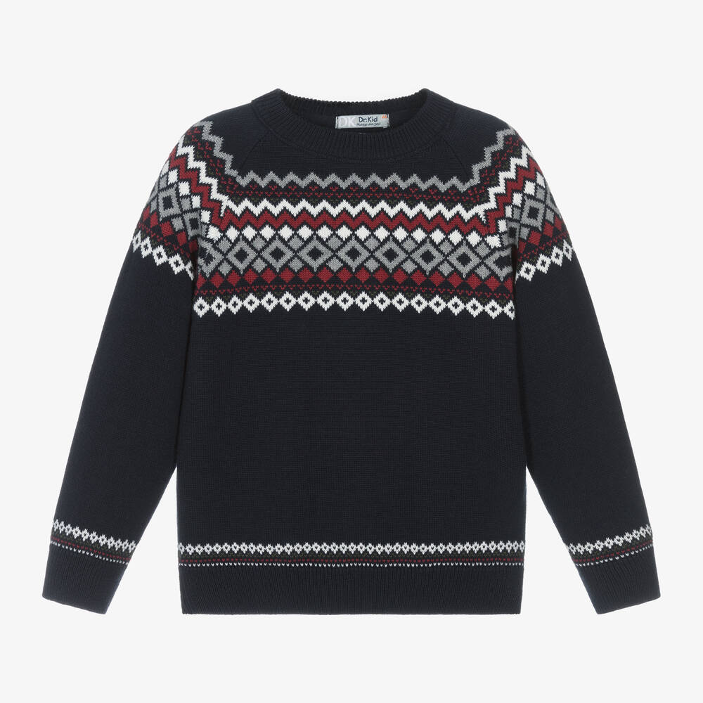 Dr. Kid - Boys Blue Cotton & Wool Knit Sweater | Childrensalon