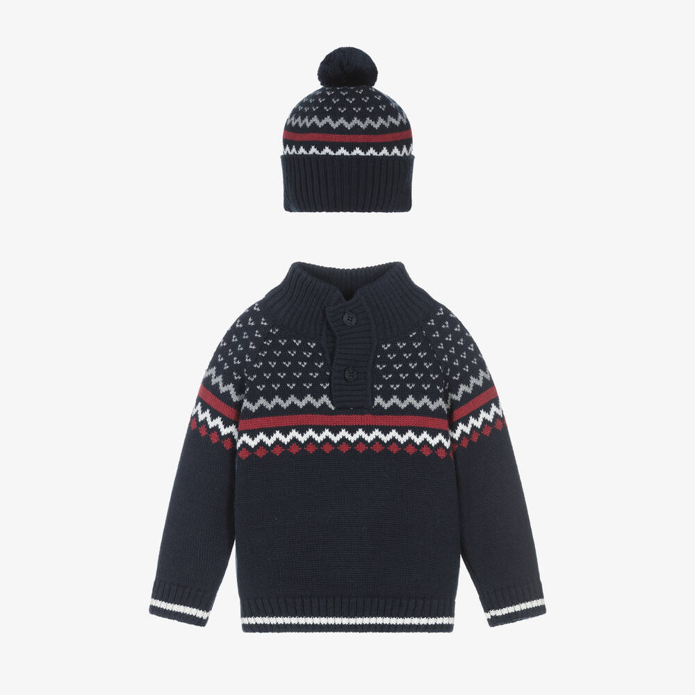 Dr. Kid - Boys Blue Fair Isle Sweater & Hat Set | Childrensalon