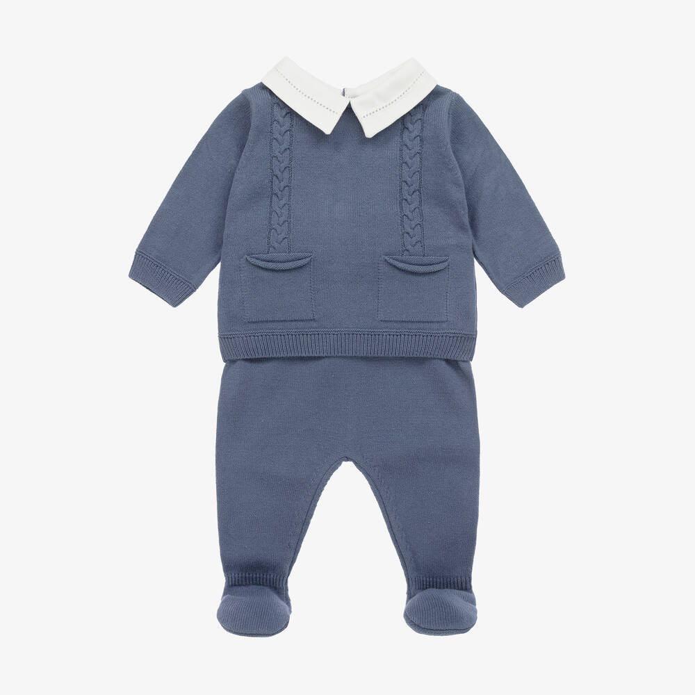 Dr. Kid - Boys Blue Knitted 2 Piece Babygrow | Childrensalon