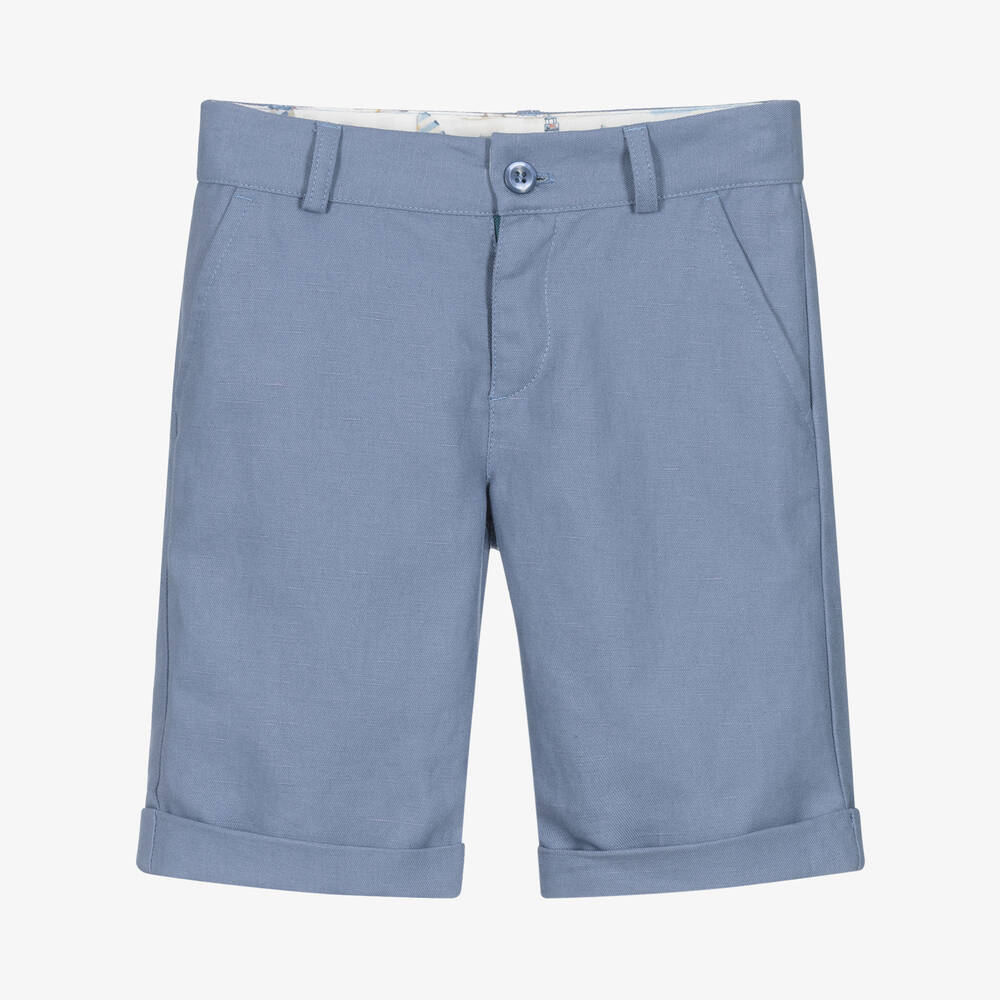Dr. Kid - Boys Blue Linen & Cotton Shorts | Childrensalon