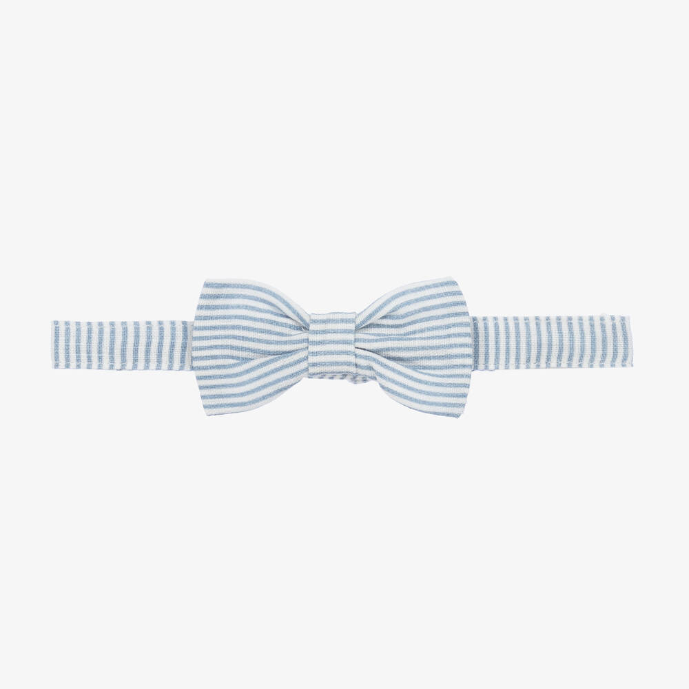 Dr. Kid - Boys Blue Linen & Cotton Stripe Bow Tie | Childrensalon