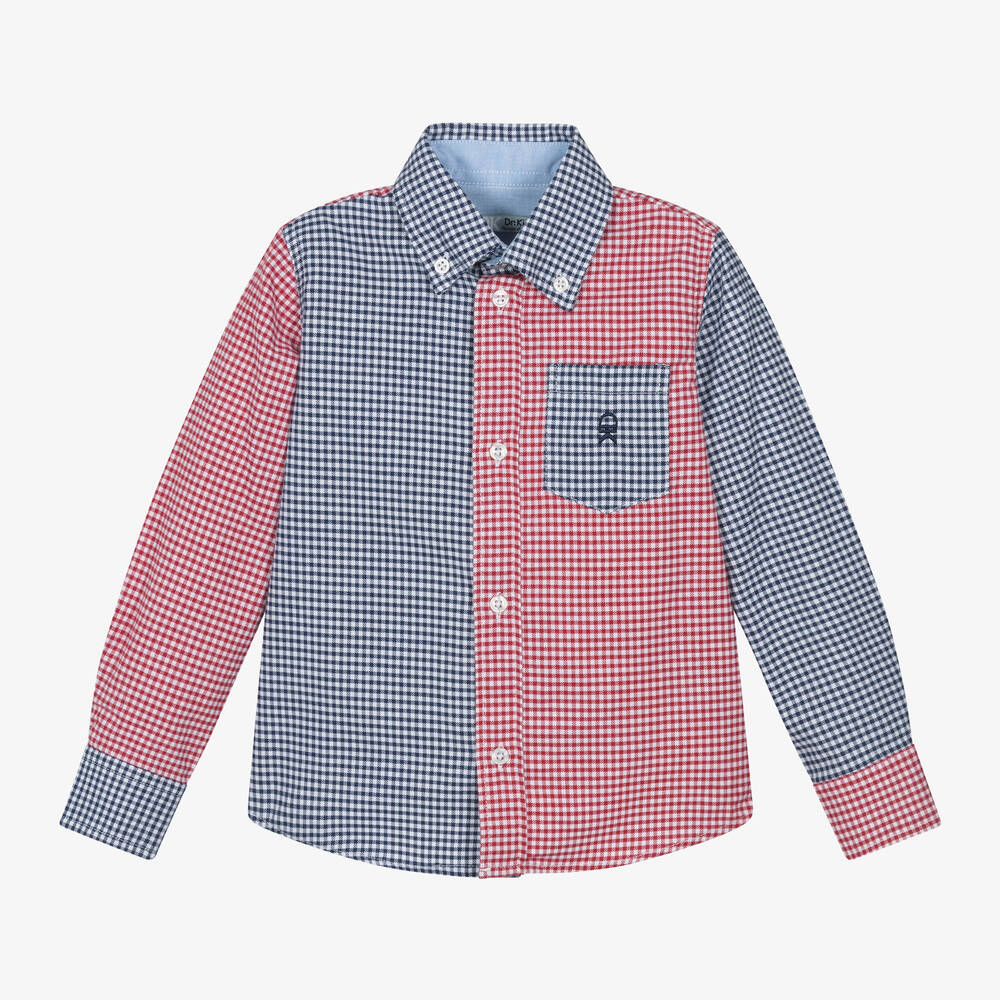 Dr. Kid - Boys Blue & Red Check Cotton Shirt | Childrensalon