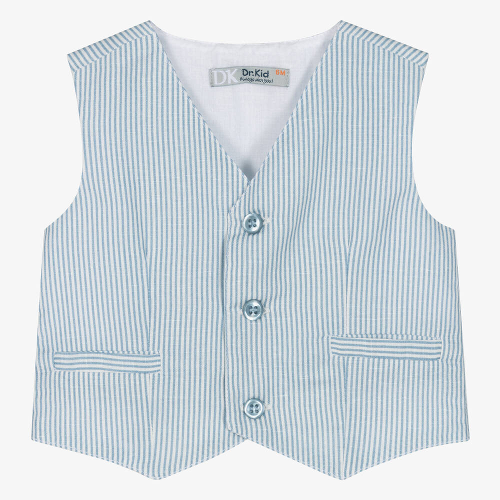 Dr. Kid - Boys Blue Stripe Linen & Cotton Waistcoat | Childrensalon