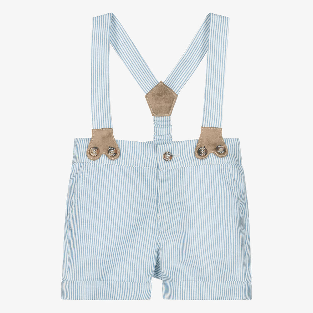 Dr. Kid - Boys Blue Striped Linen & Cotton Shorts | Childrensalon