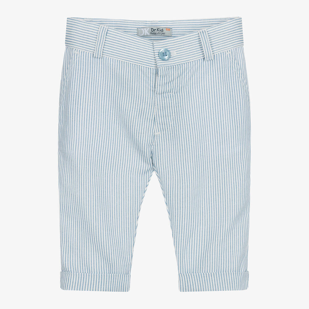 Dr. Kid - Boys Blue Striped Linen & Cotton Trousers | Childrensalon