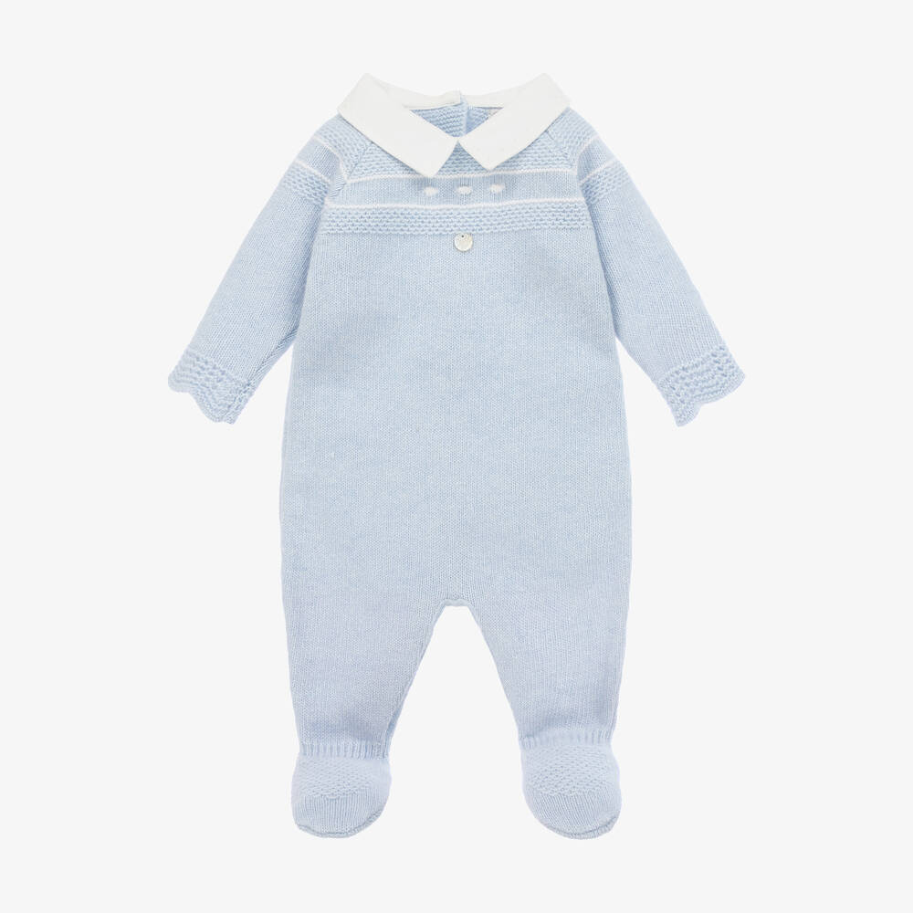 Dr. Kid - Boys Blue Wool & Cashmere Babygrow | Childrensalon