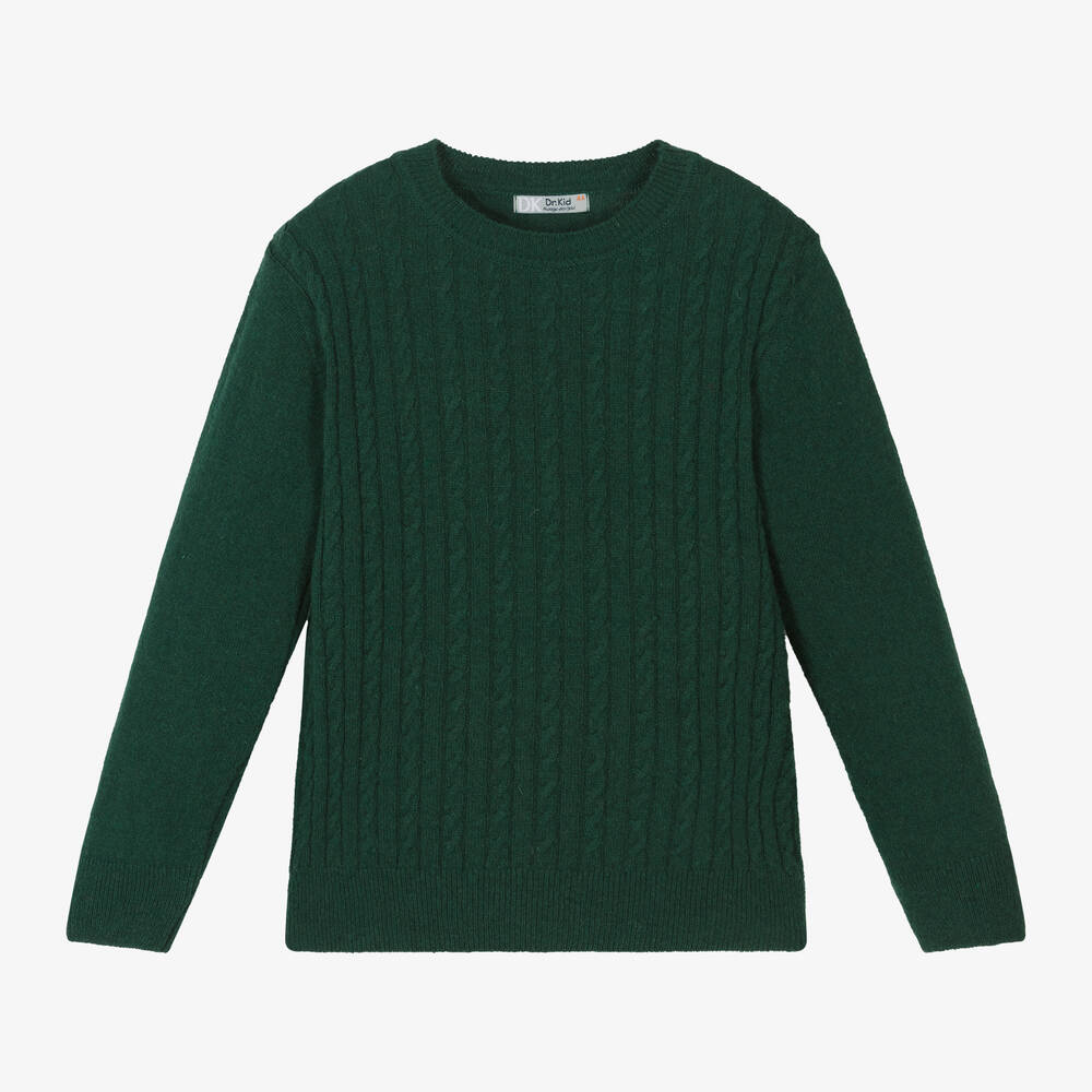 Dr. Kid - Boys Green Knitted Cotton & Wool Sweater | Childrensalon