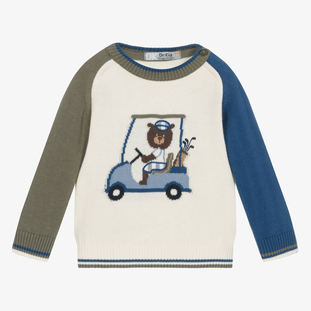 Dr. Kid - Boys Ivory Golf Bear Knitted Sweater | Childrensalon