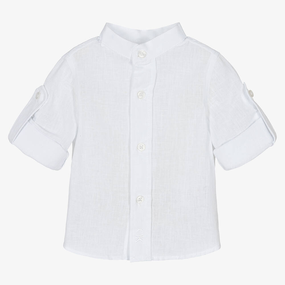 Dr Kid Babies' Boys White Cotton & Linen Shirt