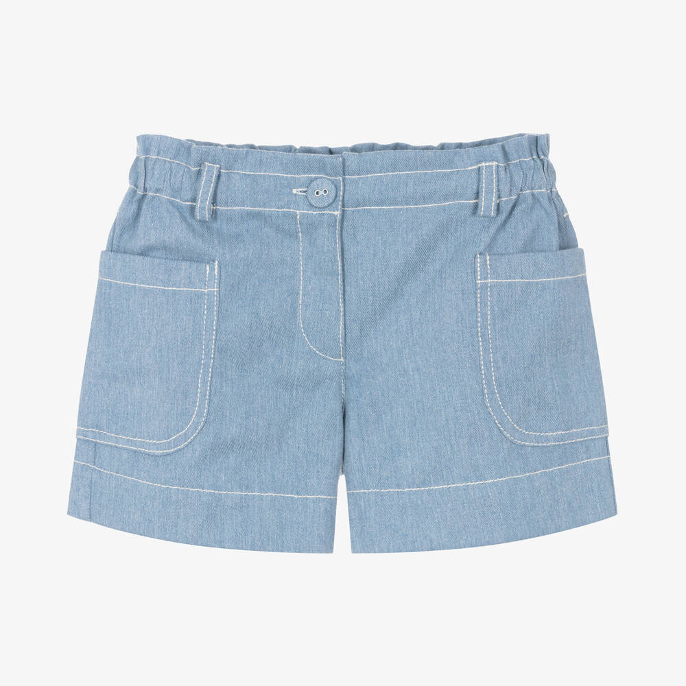 Dr. Kid - Girls Blue Denim Patch Pocket Shorts | Childrensalon