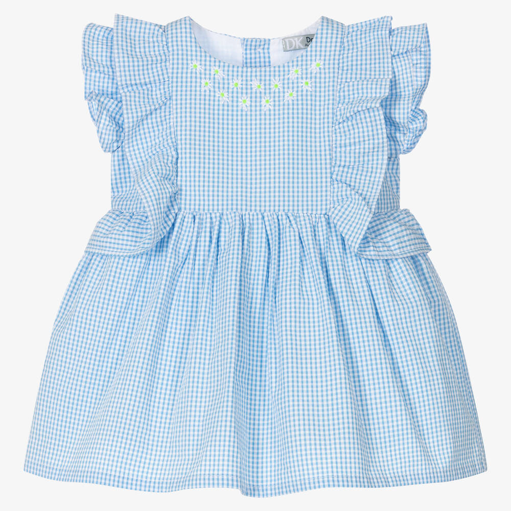 Dr Kid Babies' Girls Blue & White Gingham Check Dress