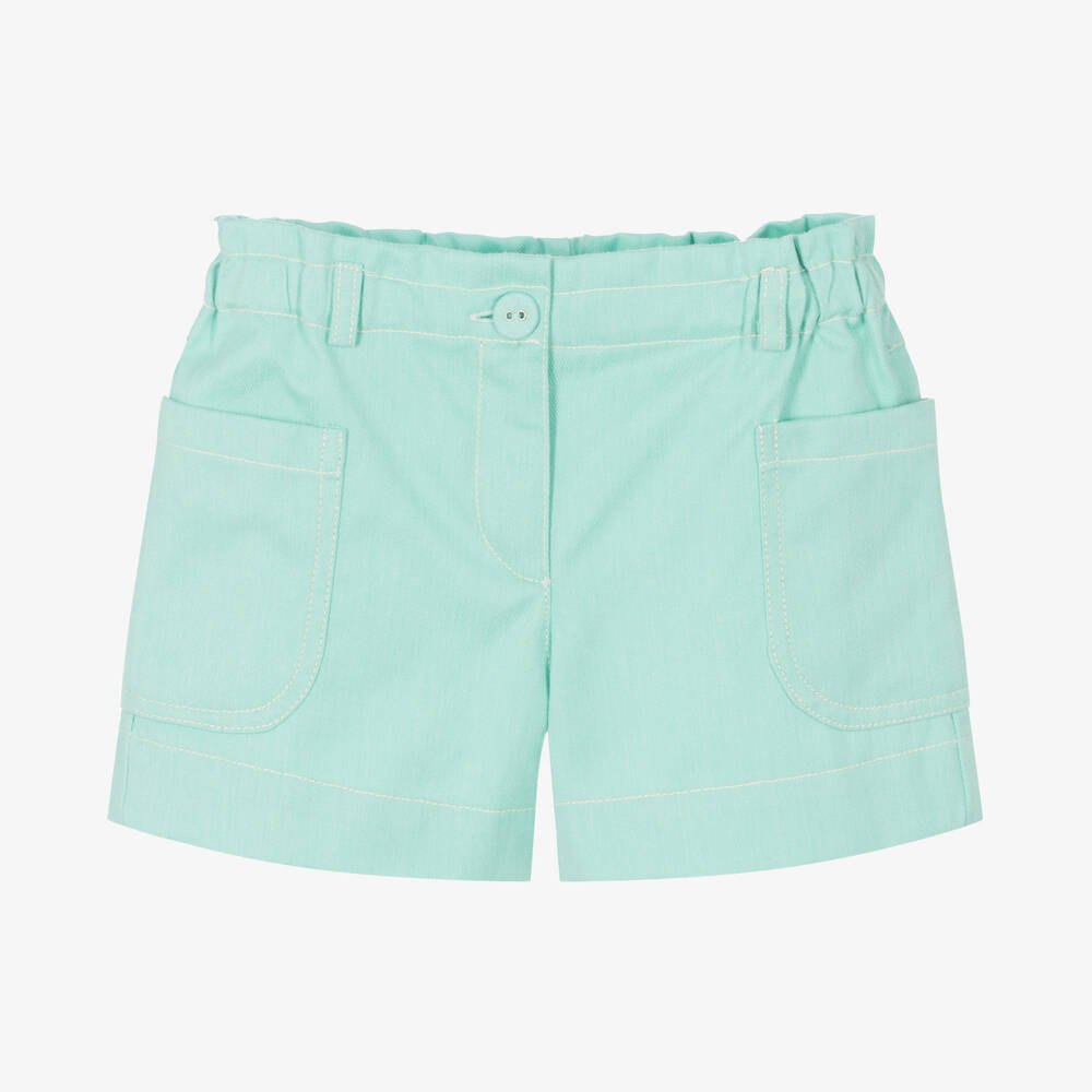 Dr. Kid - Girls Green Denim Patch Pocket Shorts | Childrensalon