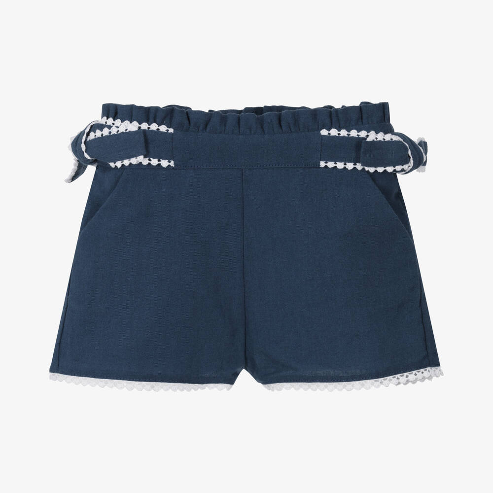 Dr. Kid - Girls Navy Blue Linen & Cotton Shorts | Childrensalon